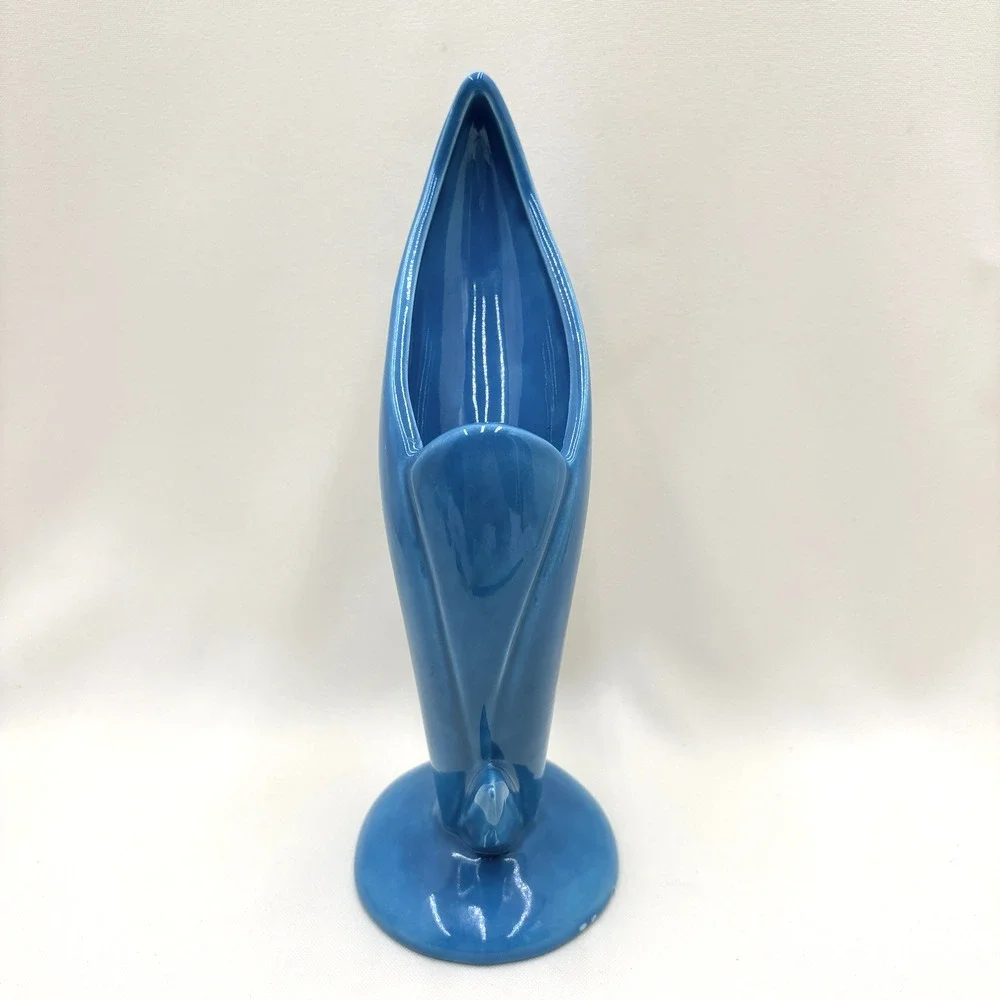 Vintage Handmade 1970 Ceramic Turquoise Blue Bird Of Paradise Vase